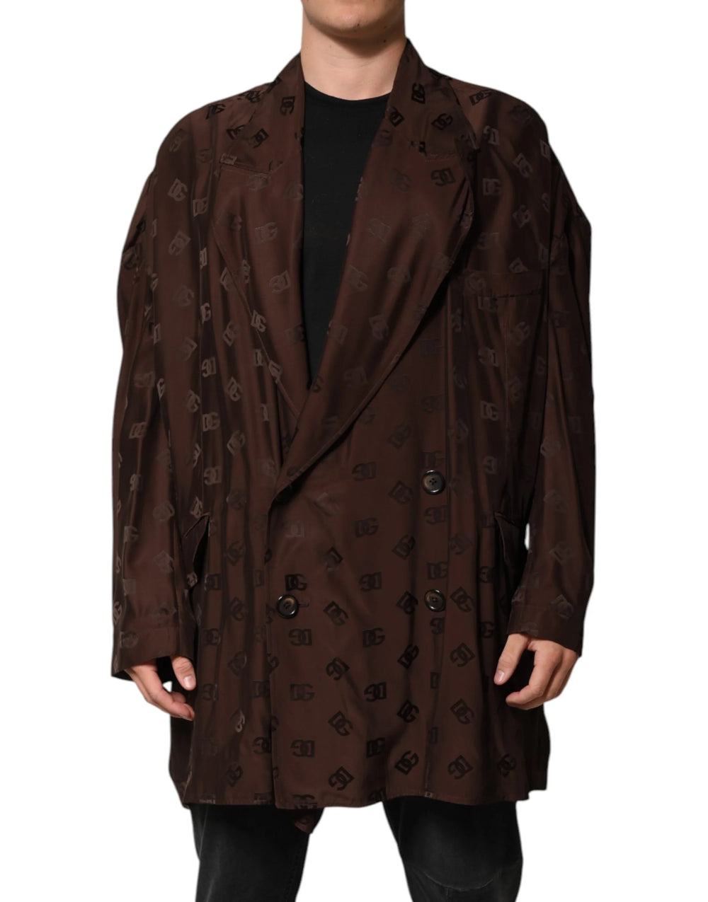 Dolce & Gabbana Brown Polyester Logo Monogram Coat Jacket - IT50 | L - Overcoats