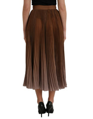 Dolce & Gabbana Brown Polyester Pleated High Waist Midi Skirt - IT40|S - Skirts