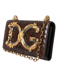 Dolce & Gabbana Brown Python Leather DG Girls Crossbody Phone Bag - Cross Body Bags