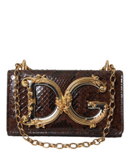 Dolce & Gabbana Brown Python Leather DG Girls Crossbody Phone Bag - Cross Body Bags
