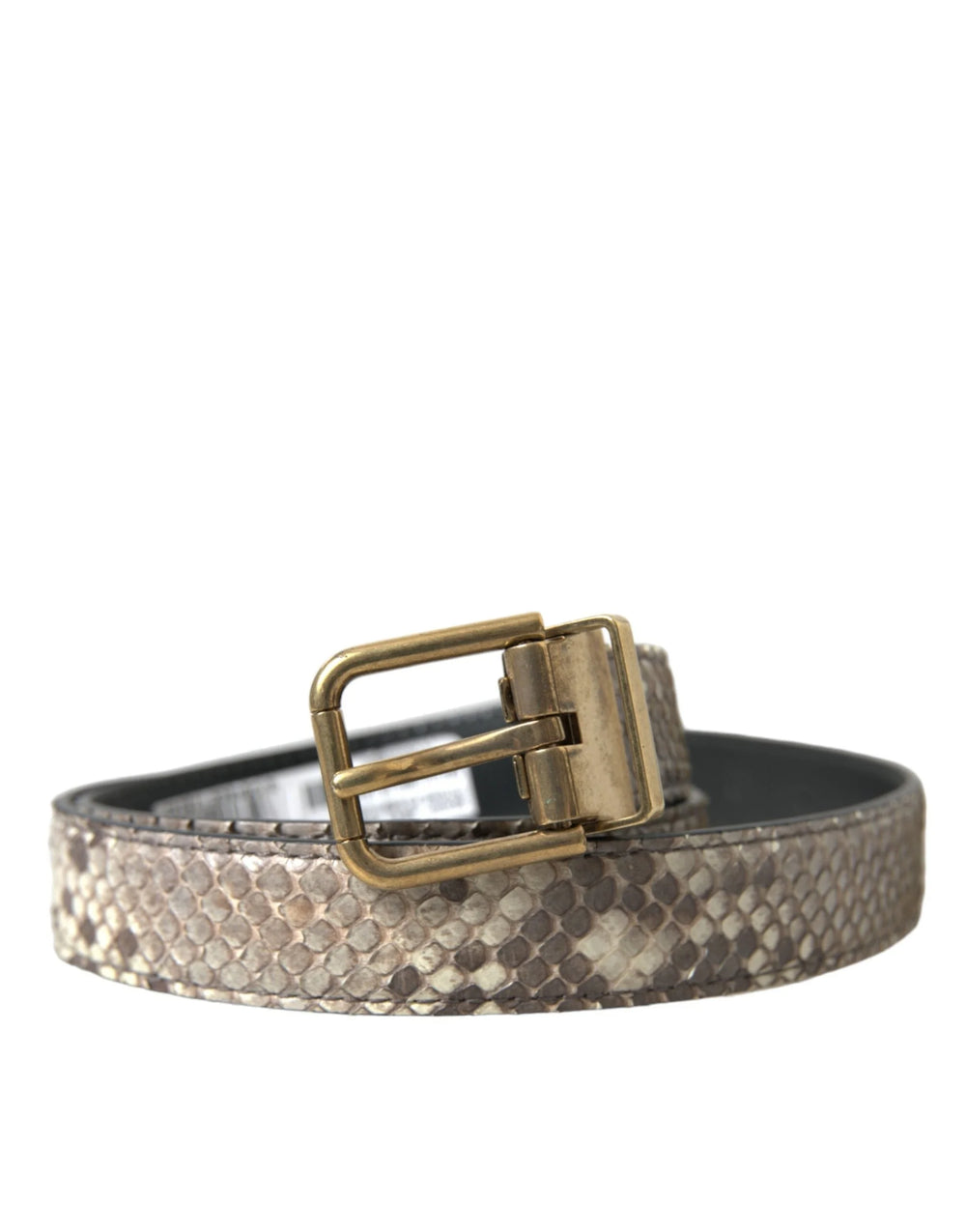 Dolce & Gabbana Brown Python Leather Gold Metal Buckle Belt - 80 cm / 32 Inches - Belts