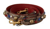 Schouderband van bruin pythonleer van Dolce & Gabbana met zilverkleurige metalen studs en kreeftklauw sluiting.