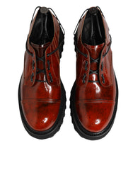 Dolce & Gabbana Brown Red Leather Lace Up Derby Dress Shoes - EU44/US11 - Shoes