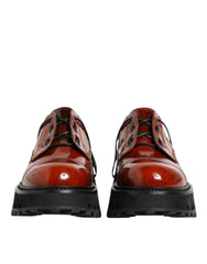 Dolce & Gabbana Brown Red Leather Lace Up Derby Dress Shoes - EU44/US11 - Shoes