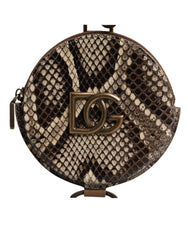 Dolce & Gabbana Brown Round Leather DG Logo Coin Purse Lanyard Wallet - Wallets