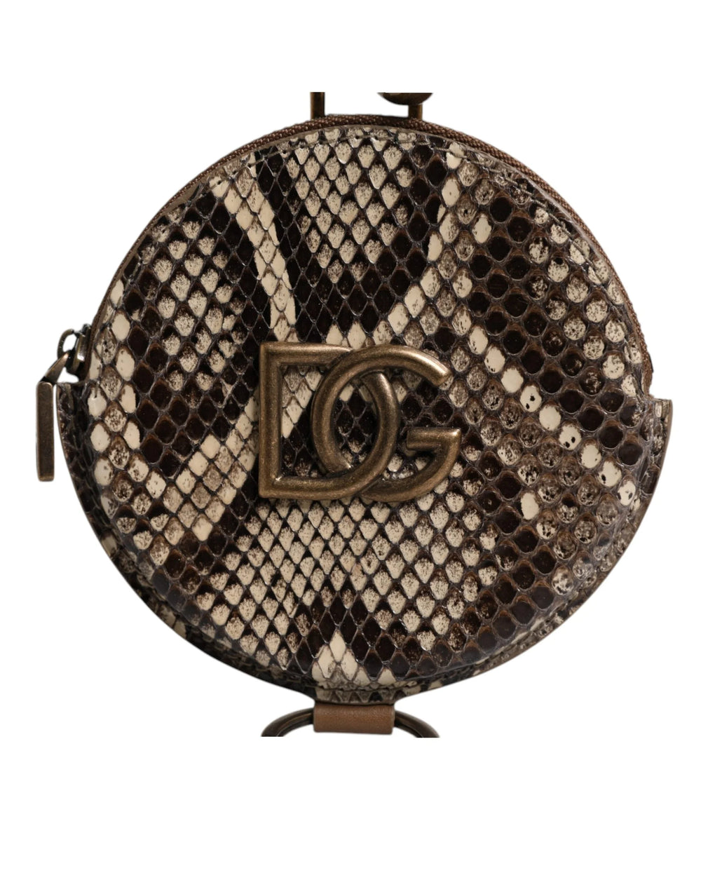 Dolce & Gabbana Brown Round Leather DG Logo Coin Purse Lanyard Wallet - Wallets