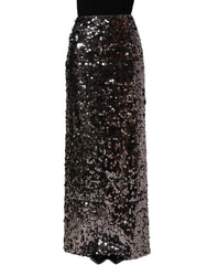 Dolce & Gabbana Brown Sequinned Embellished Pencil Cut Skirt