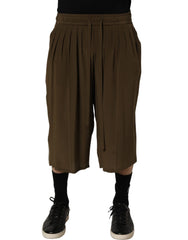 Dolce & Gabbana Brown Silk Mid Waist Pleated Bermuda Shorts - IT48 | M