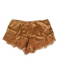Dolce & Gabbana Brown Silk Satin Floral Lace Shorts Underwear - IT4 | L - Boyshorts