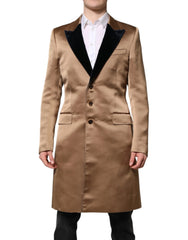 Dolce & Gabbana Brown Silk Single Breasted Trench Coat Jacket - IT48 | M - Trench Coats