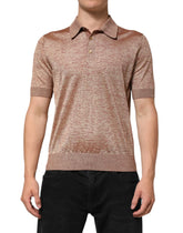 Dolce & Gabbana Brown Silk Textured Short Sleeve Polo T-shirt - IT48 | M - Polos