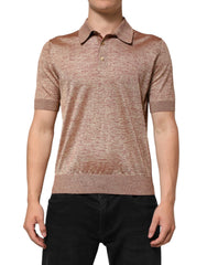 Dolce & Gabbana Brown Silk Textured Short Sleeve Polo T-shirt - IT48 | M - Polos