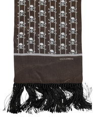 Dolce & Gabbana Brown Skulls Print Fringes Men Foulard Scarf - Scarves & Shawls