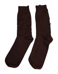 Dolce & Gabbana Brown Solid Cotton Stretch Mid Calf Socks - L - Crew Socks
