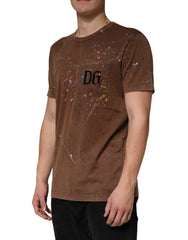 Dolce & Gabbana Brown Splash Color Cotton Crew Neck T-shirt - IT52 | XL