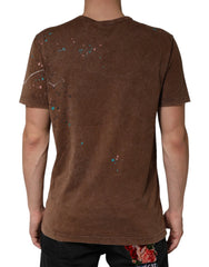 Dolce & Gabbana Brown Splash Color Cotton Crew Neck T-shirt - IT52 | XL