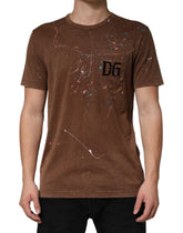 Dolce & Gabbana Brown Splash Color Cotton Crew Neck T-shirt - IT52 | XL