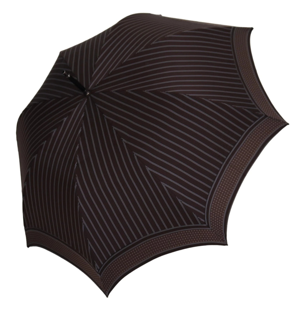 Dolce & Gabbana Brown Striped Leather Handle Collapsible Sartoria Umbrella - Rain Umbrellas