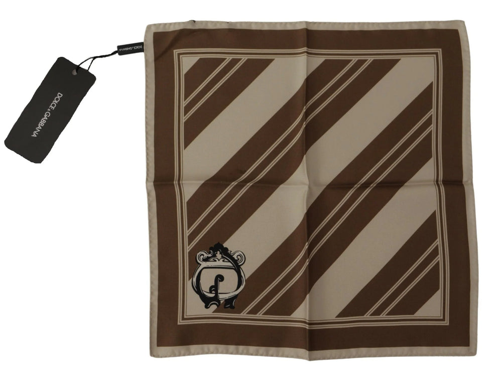 Dolce & Gabbana Brown Stripes DG Logo Square Mens Handkerchief Scarf - Scarves & Shawls