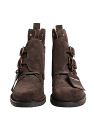 Dolce & Gabbana Brown Suede Leather Buckle Ankle Boots Shoes