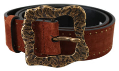 Dolce & Gabbana Brown Suede Leather Studded Baroque Belt - 90 cm / 36 Inches