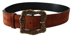 Dolce & Gabbana Brown Suede Leather Studded Baroque Belt - 90 cm / 36 Inches