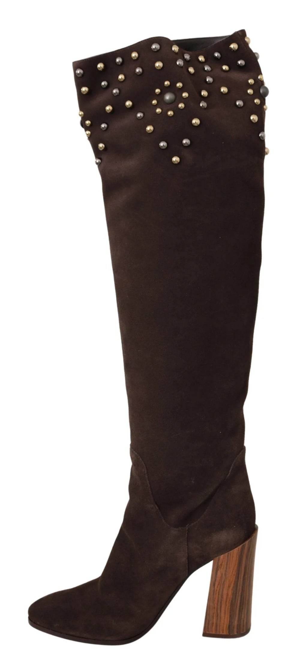 Dolce & Gabbana Brown Suede Studded Knee High Shoes Boots - EU39/US8.5
