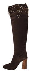 Dolce & Gabbana Brown Suede Studded Knee High Shoes Boots - EU39/US8.5