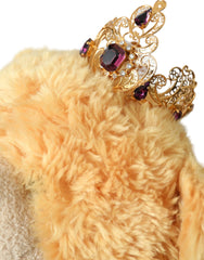 Dolce & Gabbana Brown Teddy Bear Gold Crystal Crown Hair Band Diadem - Headbands
