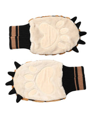 Dolce & Gabbana Brown Tiger Knitted Fur Wrist Mitten One Size Gloves - One Size