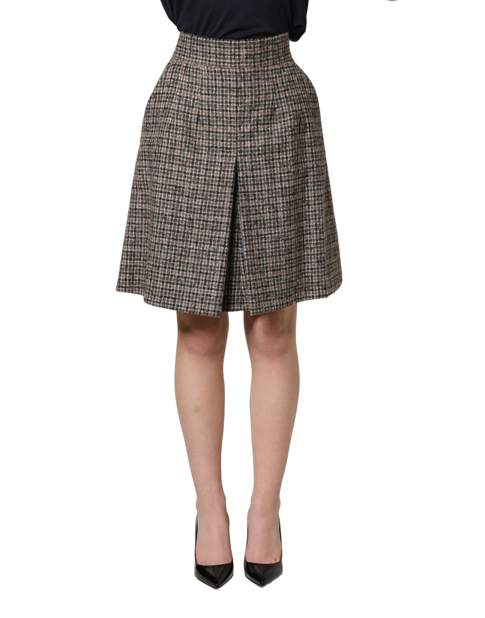 Dolce & Gabbana Brown Tweed Kick Pleat High Waist Mini Skirt - IT36|XXS