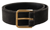 Dolce & Gabbana Brown Velvet Gold Tone Logo Metal Waist Buckle Belt - 60 cm / 24 Inches - Belts