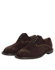 Dolce & Gabbana Brown Velvet Lace Up Oxford Dress Shoes - Shoes