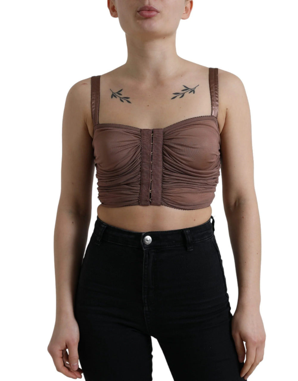 Dolce & Gabbana Brown Viscose Bustier Sleeveless Cropped Top - IT40|S - Tank Tops