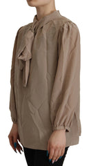 Dolce & Gabbana Brown Waistband Sleeves Ascot Collar Top Blouse - IT42|M - Blouses