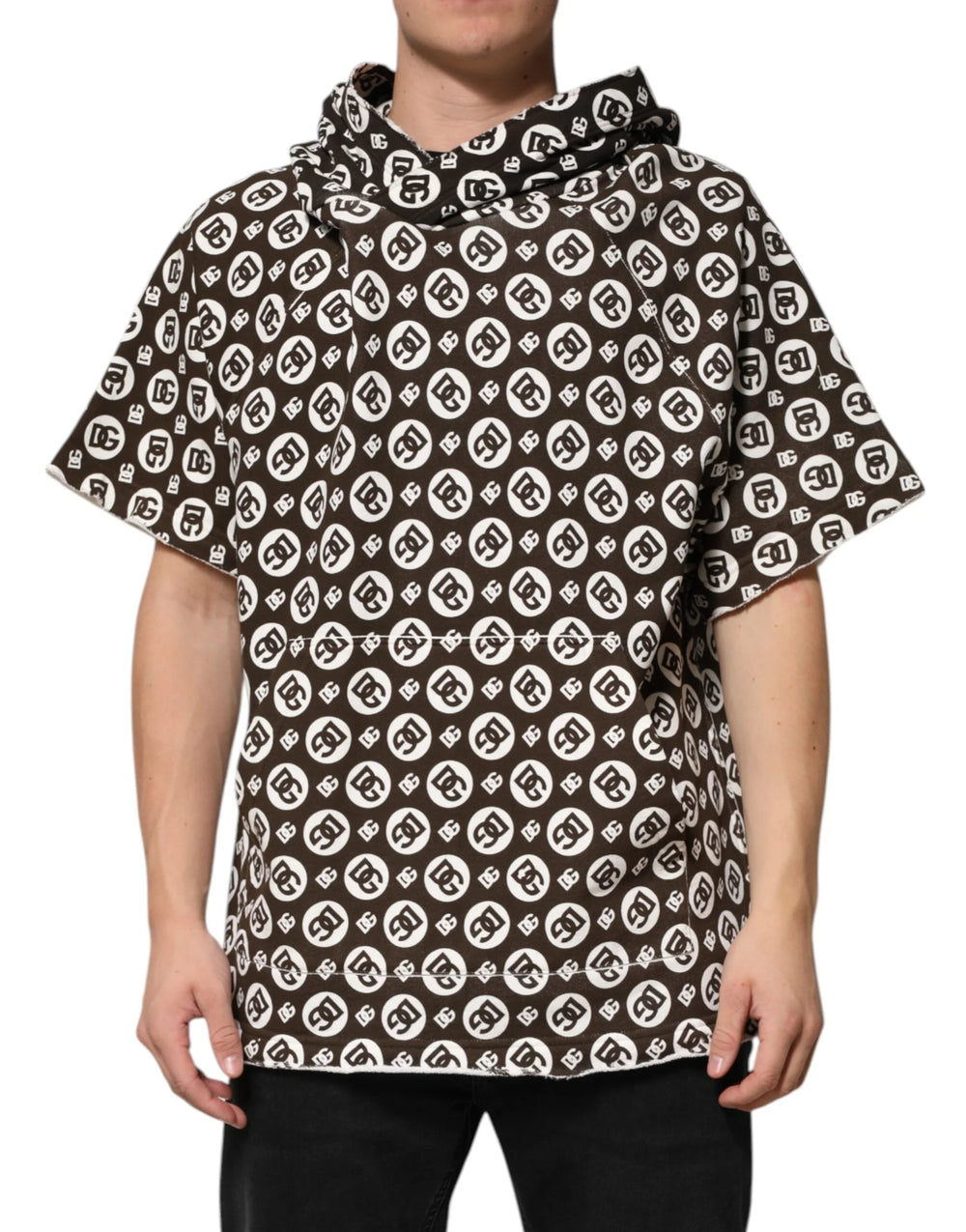 Dolce & Gabbana Brown White DG Logo Short Hoodie Sweater - IT52 | XL - Hoodies