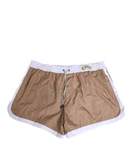 Dolce & Gabbana Brown White Polyester Re-Edition Shorts Swimwear - IT5 | M - Swim Boxers