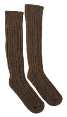 Dolce & Gabbana Brown Wool Knit Calf Long Women Socks - Heel Socks