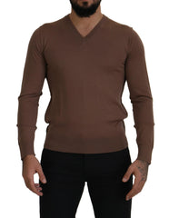 Dolce & Gabbana Brown Wool Men V-neck Pullover Sweater - IT39 | S - Sweaters