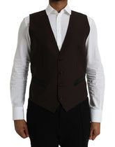 Dolce & Gabbana Brown Wool Waistcoat Dress Formal Vest - IT52 | XL - Vests