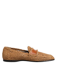 Dolce & Gabbana Brown Woven Raffia Slip On Loafers Shoes - Flats