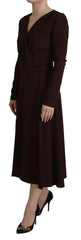 Dolce & Gabbana Brown Wrap Long Sleeve Midi Stretch Dress - Dresses