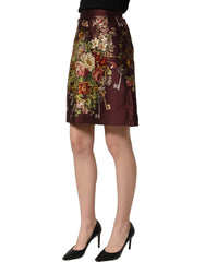 Dolce & Gabbana Burgundy Floral HighWaist A-line Mini Skirt - IT36|XXS