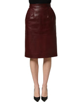 Dolce & Gabbana Burgundy Leather High Waist Pencil Midi Skirt - IT40|S