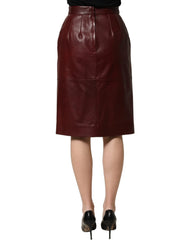 Dolce & Gabbana Burgundy Leather High Waist Pencil Midi Skirt - IT40|S