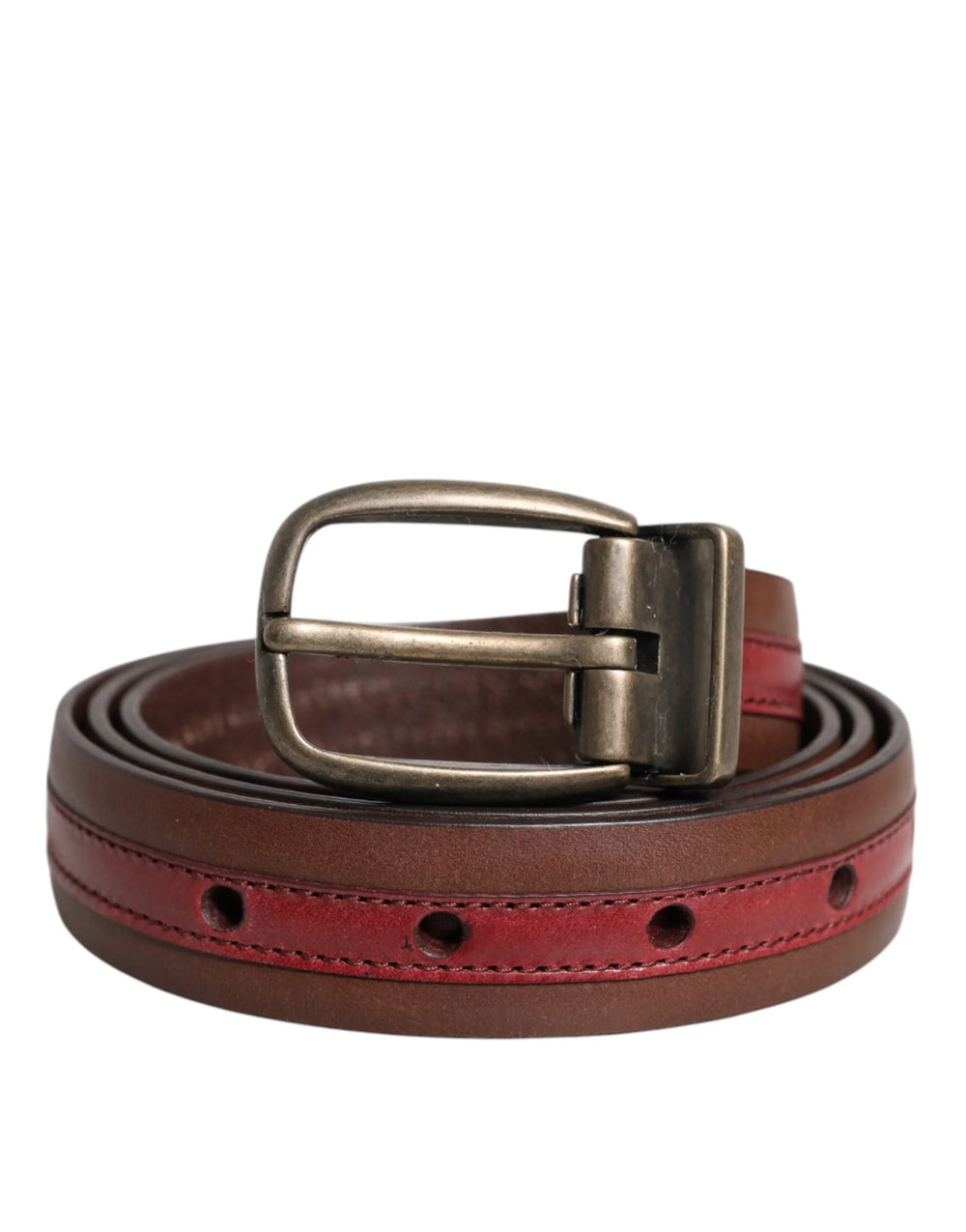 Dolce & Gabbana Burgundy Leather Metal Logo Buckle Belt - Belts