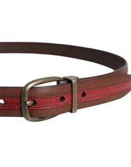Dolce & Gabbana Burgundy Leather Metal Logo Buckle Belt - Belts
