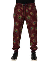 Dolce & Gabbana Burgundy Peacock Feather Print Jogger Pants - Joggers