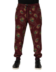 Dolce & Gabbana Burgundy Peacock Feather Print Jogger Pants - Joggers