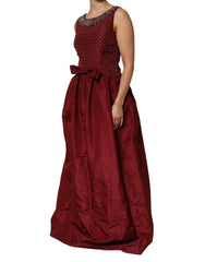 Dolce & Gabbana Burgundy Silk Beaded Evening Gown Dress - IT44 | L - Dresses